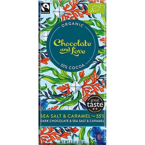 Chocolate and Love Chokolade Sea Salt & Caramel 55% Økologisk | 80 gr fra Chocolate and Love på Mecindo.dk