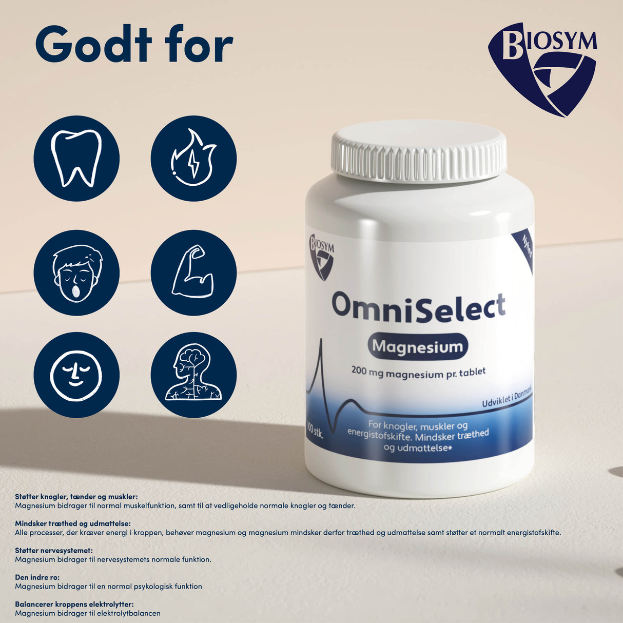 Biosym Omniselect Magnesium | 100 Tabl. fra Biosym på Mecindo.dk