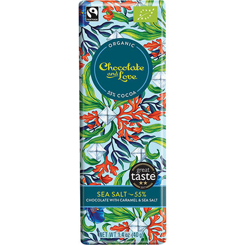 Chocolate and Love Chokolade Sea Salt & Caramel 55% Økologisk | 40 gr fra Chocolate and Love på Mecindo.dk