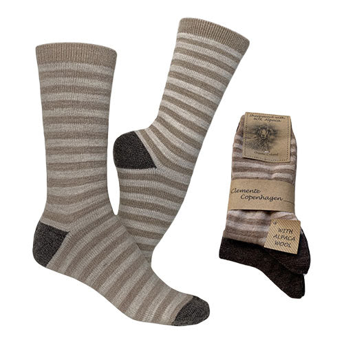 Strømper Beigestribet & Mørkebrun | Str. 35/38 2-pak fra Clemente på Mecindo.dk