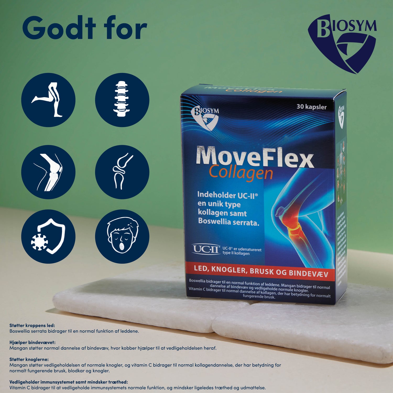 Biosym Moveflex Collagen | 30 kapsler fra Biosym på Mecindo.dk