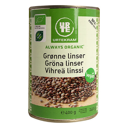 Urtekram Linser Grønne I Dåse Økologisk | 400 gr fra Urtekram på Mecindo.dk