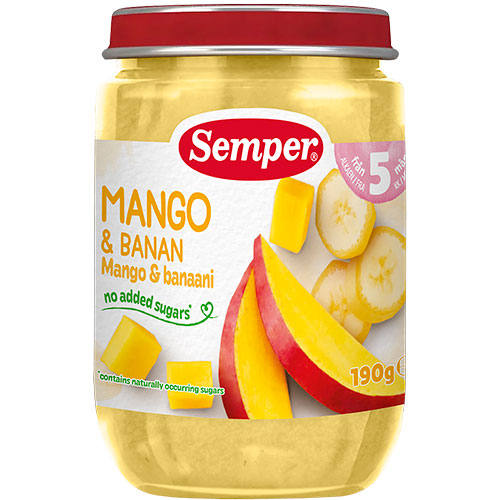 Semper Frugtpure Med Mango & Banan Fra 5 Mdr. | 190 g fra Semper på Mecindo.dk