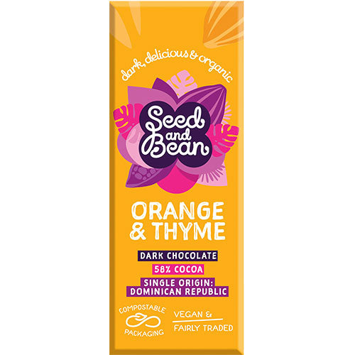 Seed & Bean Mørk Chokolade 58% Sød Appelsin & Timian Økologisk | 25 gr fra Seed & Bean på Mecindo.dk