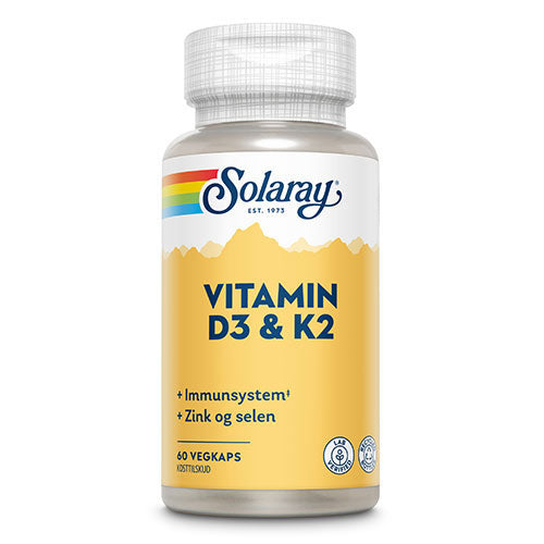 Solaray Vitamin D3 & K2 | 60 kapsler fra Solaray på Mecindo.dk