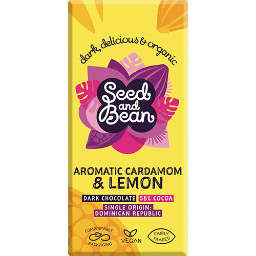 Seed & Bean Mørk Chokolade 58% Lemon & Cardamom Økologisk | 75 gr fra Seed & Bean på Mecindo.dk