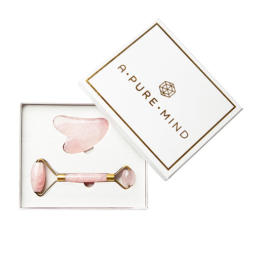 A Pure Mind Gaveæske Ansigtsrulle Samt Sten I Rosa Kvarts fra A Pure Mind på Mecindo.dk