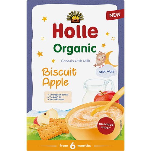Holle Fuldkornsgrød med mælk, kiks og æble Økologisk | 250 gr fra Holle på Mecindo.dk
