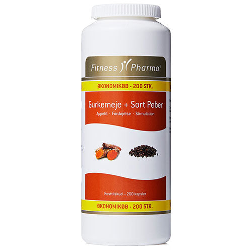 Fitness Pharma Gurkemeje & Sort Peber | 200 kapsler fra Fitness Pharma på Mecindo.dk