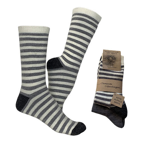 Strømper Grå/hvidstribet + Grå | Str. 35/38 2-pak fra Clemente på Mecindo.dk