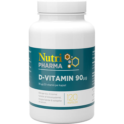 NutriPharma D-vitamin 90ug | 120 kapsler fra NutriPharma på Mecindo.dk