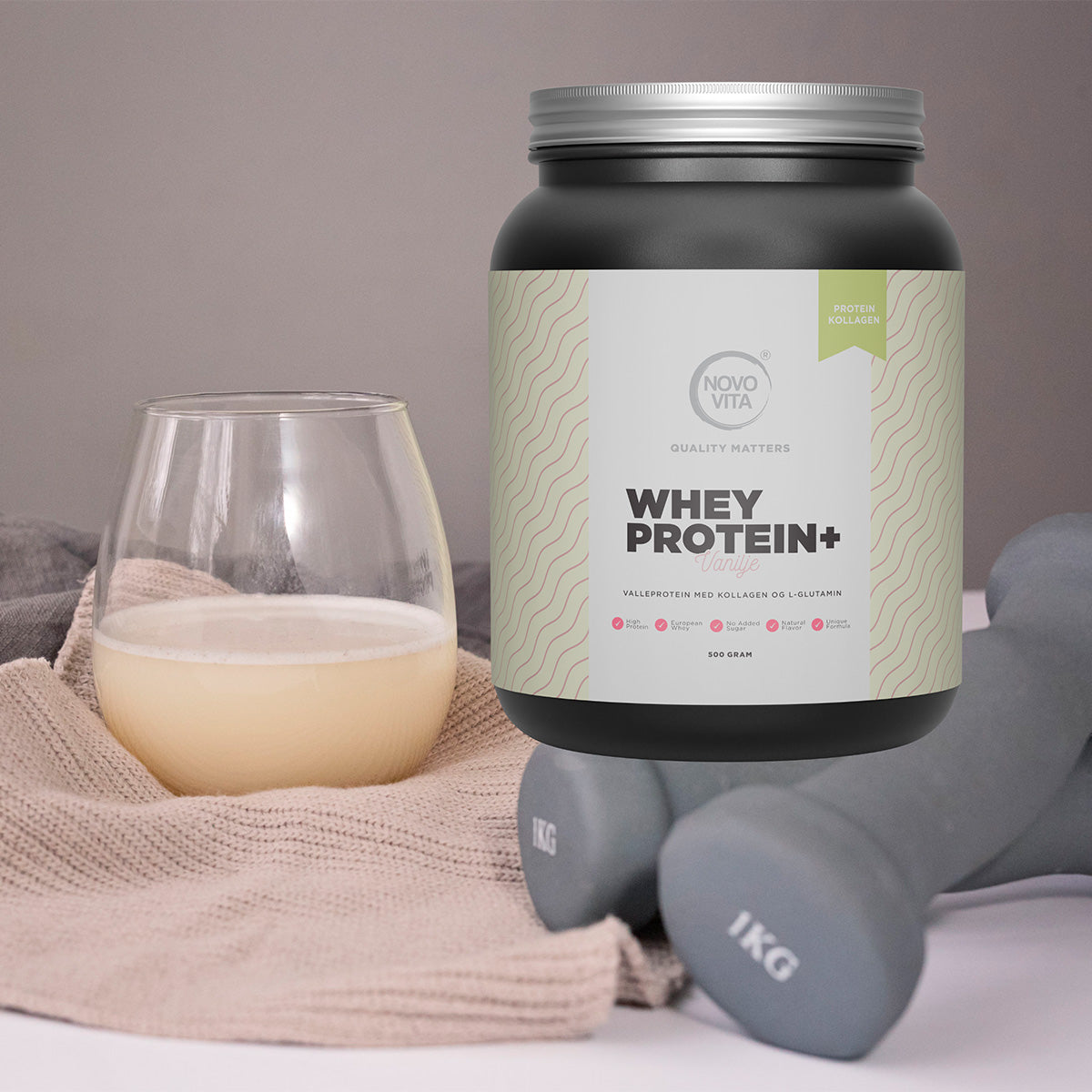 Novo Vita Whey Protein+ Vaniljesmag | 500 gr fra Novo Vita på Mecindo.dk
