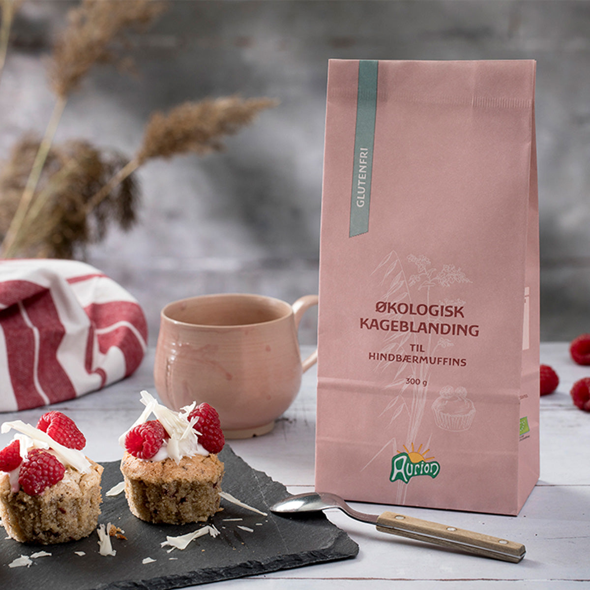 Aurion Hindbærmuffinsblanding Økologisk | 300 gr fra Aurion på Mecindo.dk