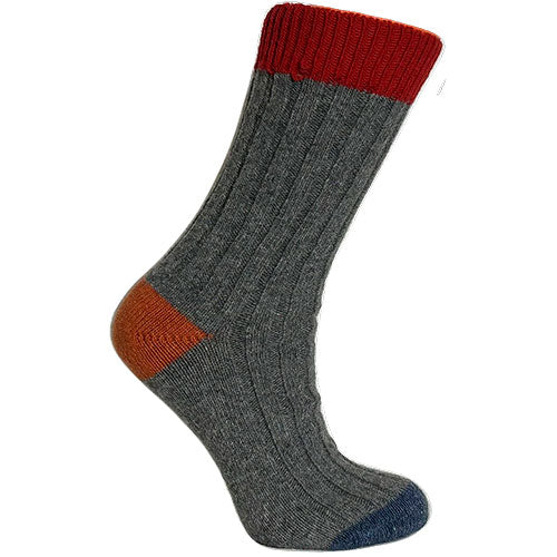 Merinostrømper Grå/rød | Str. 35/38 fra Clemente på Mecindo.dk