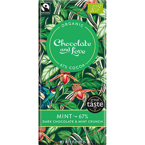 Chocolate and Love Chokolade Mint 67% Økologisk | 80 gr fra Chocolate and Love på Mecindo.dk