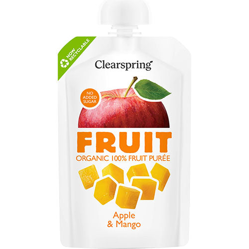 Clearspring Æble & Mango Frugtpuré Ø | 100 gr fra Clearspring på Mecindo.dk