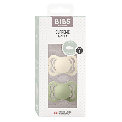 BIBS Supreme Silicone Size 1 Ivory/Sage 2 PACK fra BIBS på Mecindo.dk