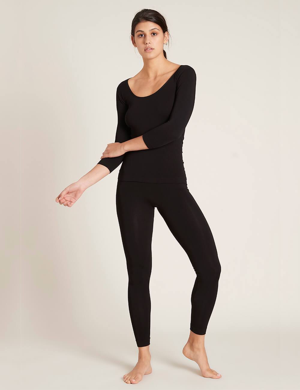 Boody Scoop 3/4 Sleeve Top Sort | Str. L fra Boody på Mecindo.dk
