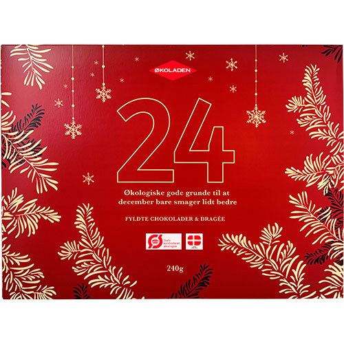 Julekalender m. fyldte chokolader & dragéer Ø