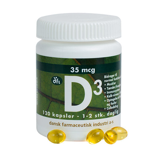 DFI D3-vitamin 35 Mcg | 120 kapsler fra Grønne dfi vitaminer på Mecindo.dk