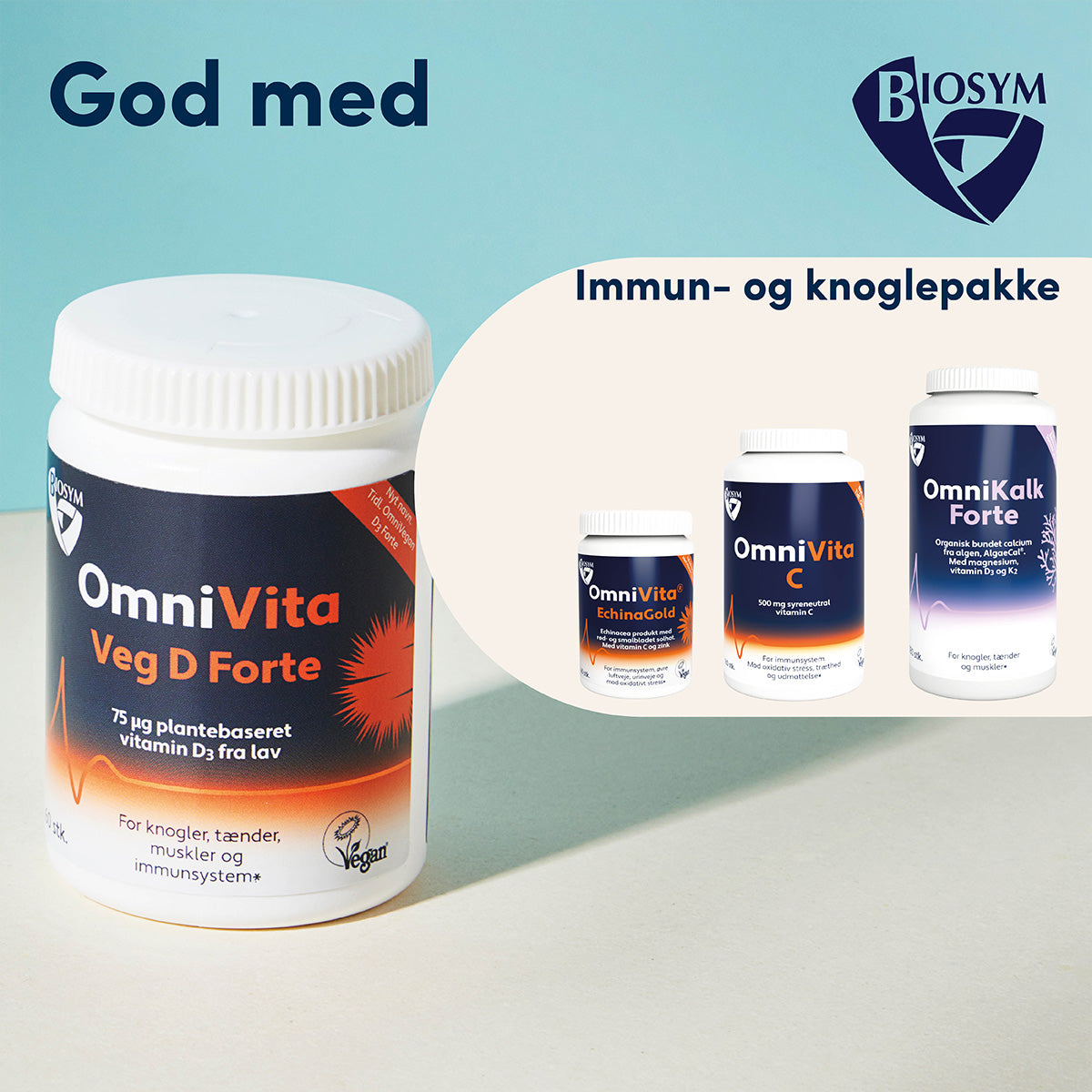 Biosym Omnivita Veg D Forte | 60 kapsler fra Biosym på Mecindo.dk