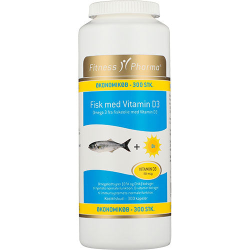 Fitness Pharma Fisk Med Vitamin D3 | 300 kapsler fra Fitness Pharma på Mecindo.dk