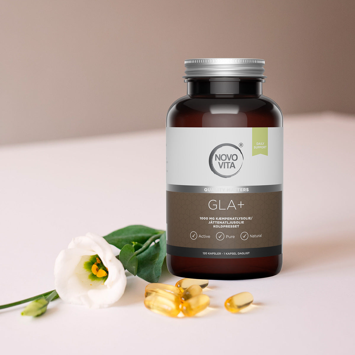 Novo Vita Gla+ Kæmpenatlysolie | 120 kapsler fra Novo Vita på Mecindo.dk