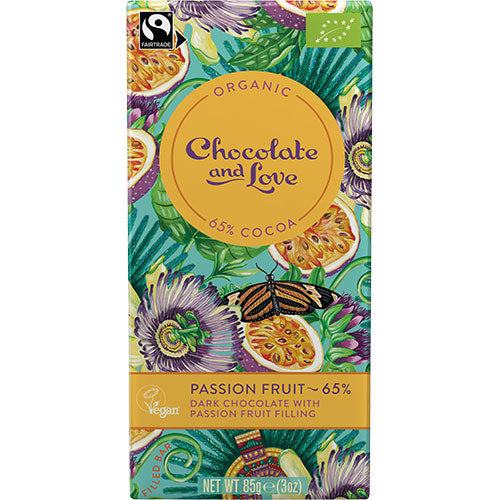 Chocolate and Love Chokolade med fyld af passionsfrugt Økologisk | 85 gr fra Chocolate and Love på Mecindo.dk
