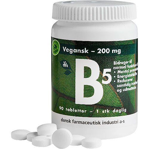 Grønne dfi vitaminer B5 vitamin 200 mg Vegansk | 90 Tabletter fra Grønne dfi vitaminer på Mecindo.dk