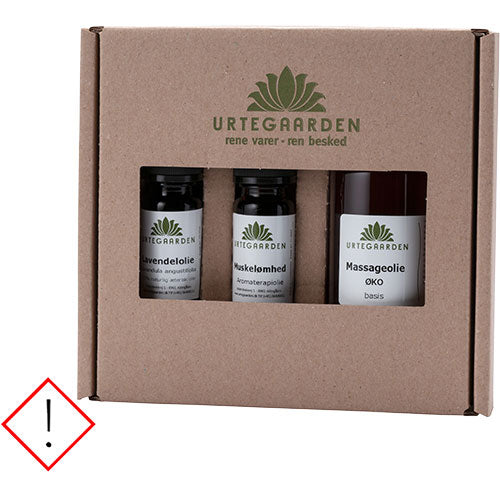 Urtegaarden Massagesæt basis 10 ml Lavendel,10ml muskelømhed+100 ml massageolie fra Urtegaarden på Mecindo.dk