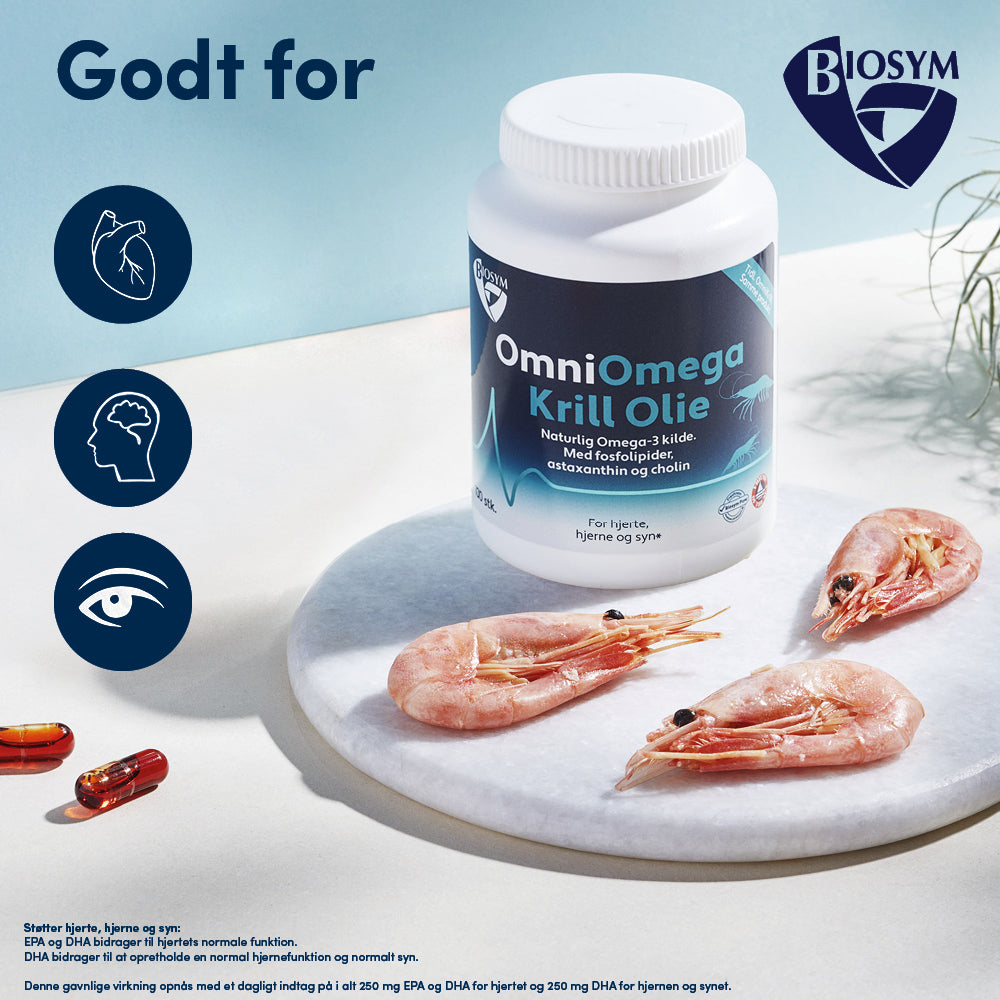 Biosym Omniomega Krill Olie | 100 kapsler fra Biosym på Mecindo.dk