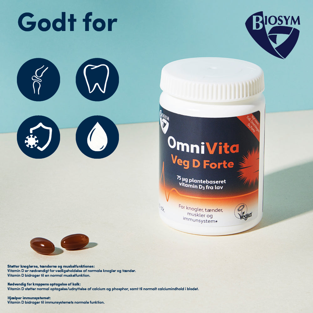 Biosym Omnivita Veg D Forte | 60 kapsler fra Biosym på Mecindo.dk