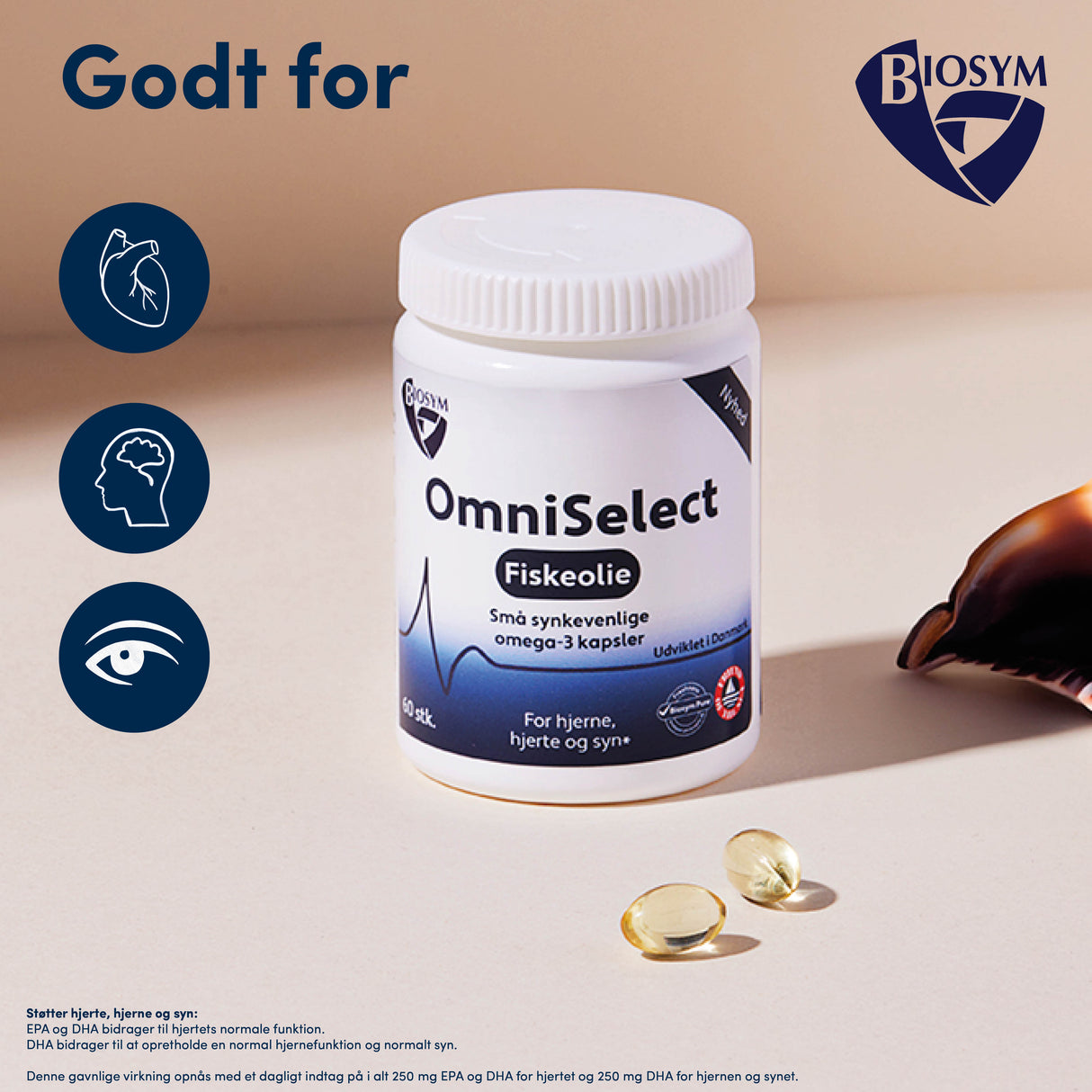 Biosym Omniselect Fiskeolie | 60 kapsler fra Biosym på Mecindo.dk