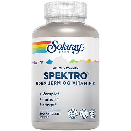 Solaray Spektro Multi-vitamin Uden Jern Og Vit. K. | 200 kapsler fra Solaray på Mecindo.dk