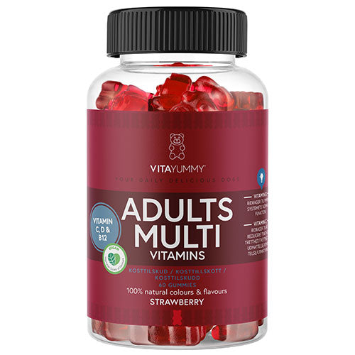 VitaYummy Adults Multi Strawberry | 60 vingummier fra VitaYummy på Mecindo.dk