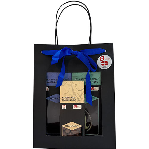 Økoladen Gourmet Gavepose Grøn Økologisk M. 2 Chokoladeplader Samt Dragée Mandler | 240 gr fra Økoladen på Mecindo.dk