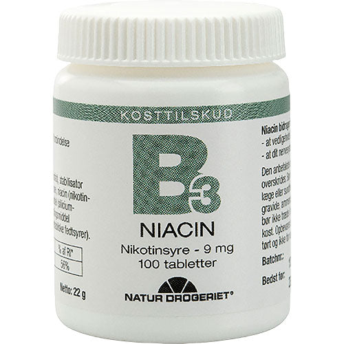 Natur-Drogeriet B3 Niacin Nikotinsyre 9 Mg | 100 Tabl. fra Natur-Drogeriet på Mecindo.dk