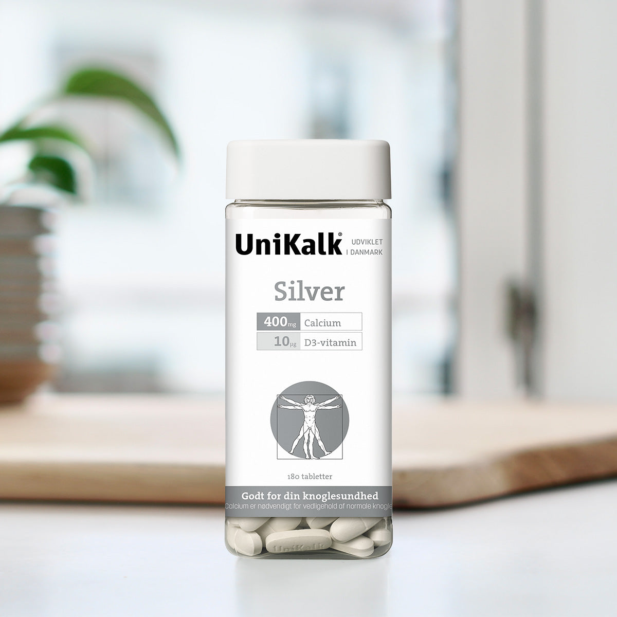 Unikalk Silver M. D Vitamin | 180 Tabl. fra Unikalk på Mecindo.dk
