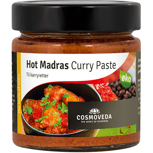 Cosmoveda Hot Madras Curry Paste Ø | 175 gr fra Cosmoveda på Mecindo.dk