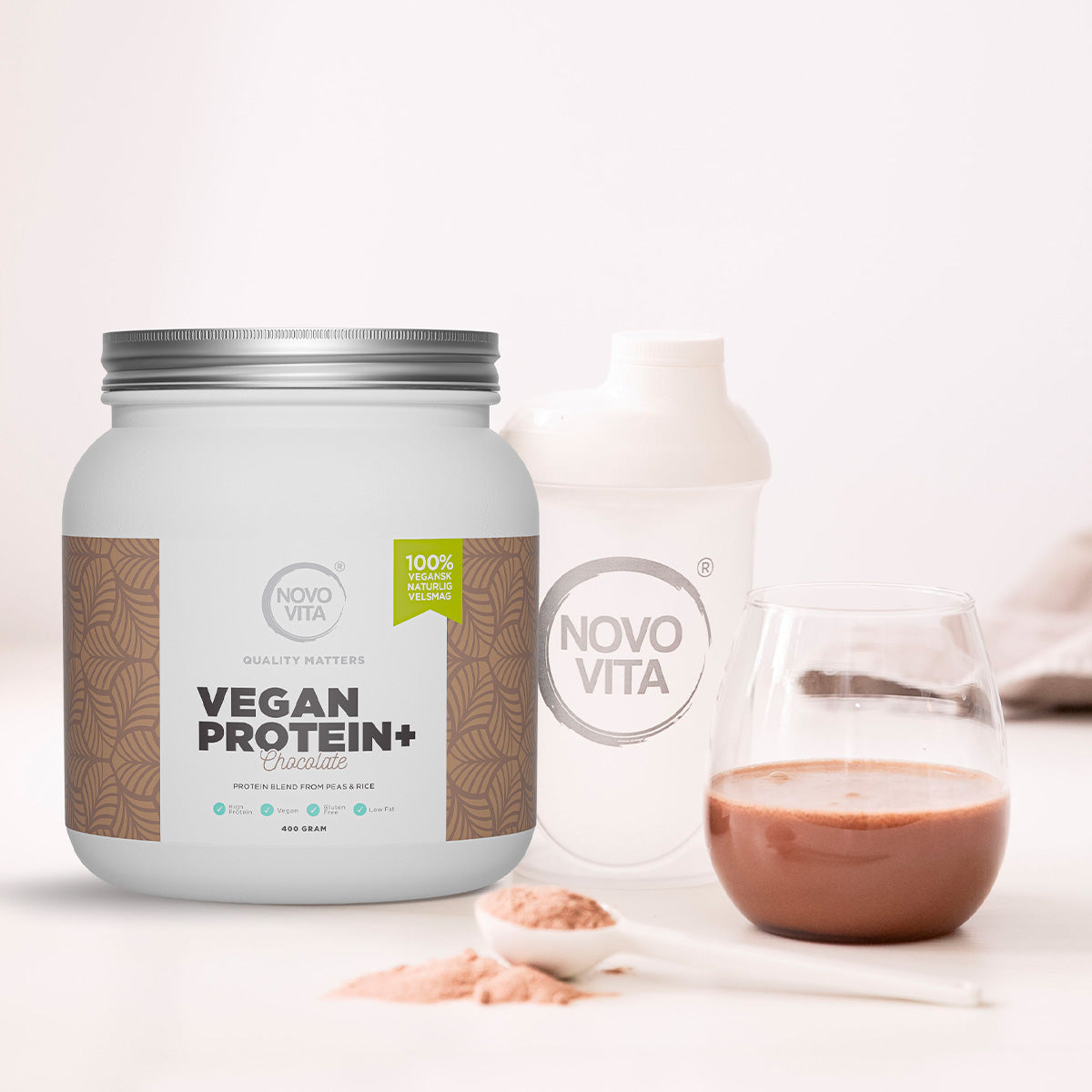 Novo Vita Veganprotein+ Chokoladesmag | 400 gr fra Novo Vita på Mecindo.dk