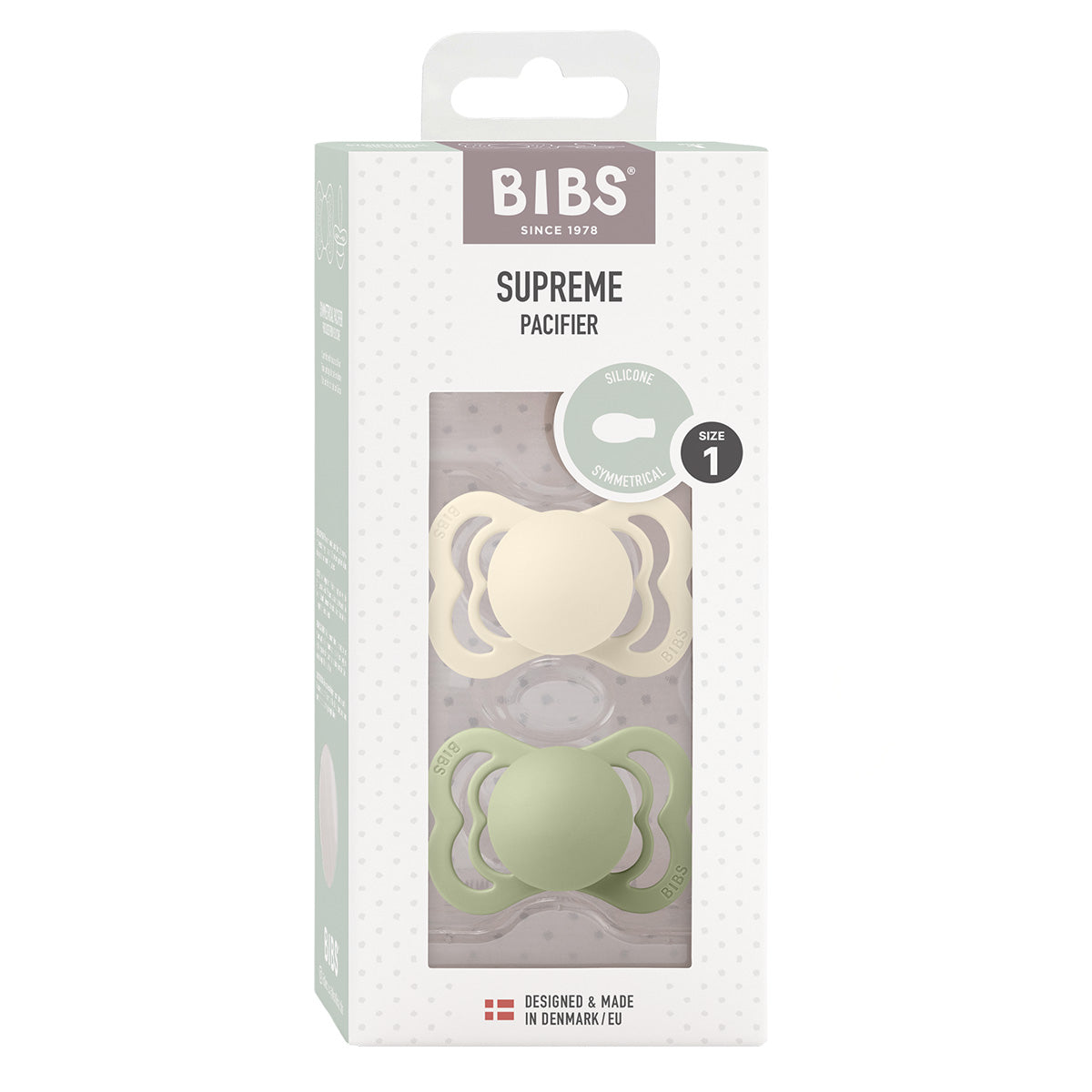 BIBS Supreme Silicone Size 1 Ivory/Sage 2 PACK fra BIBS på Mecindo.dk