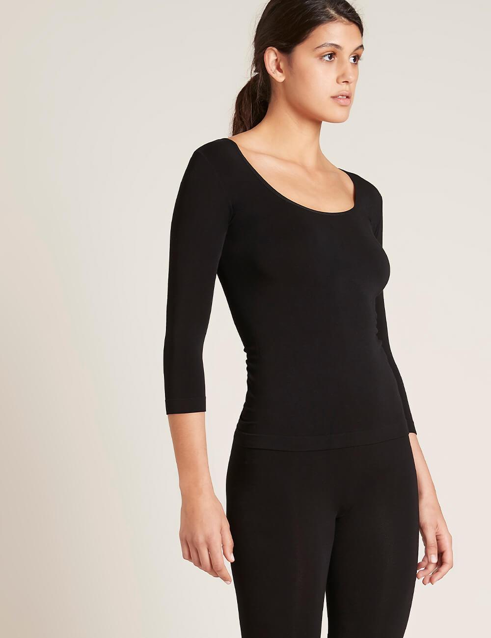 Boody Scoop 3/4 Sleeve Top Sort | Str. L fra Boody på Mecindo.dk