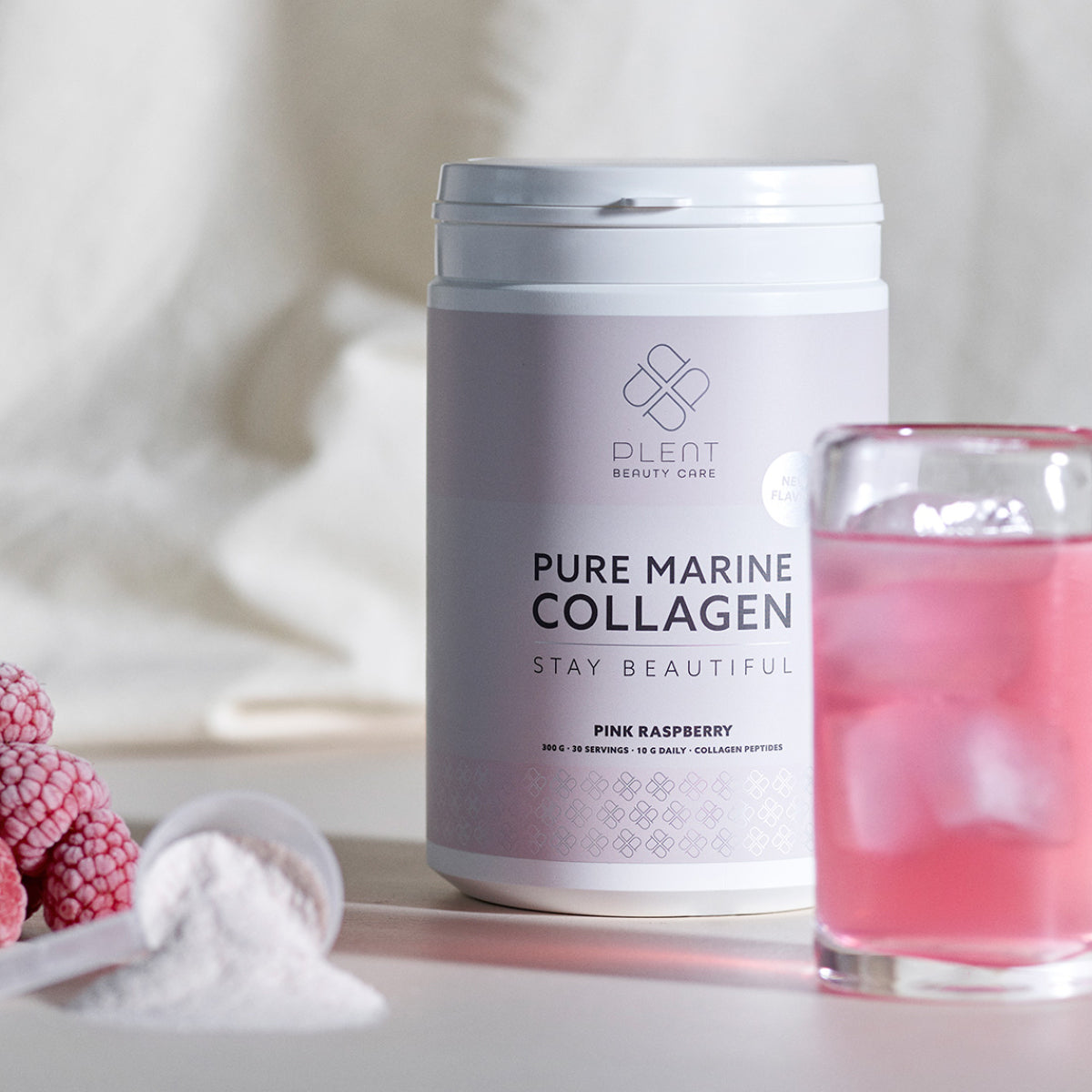 Plent Marine Collagen Raspberry | 300 gr fra Plent på Mecindo.dk