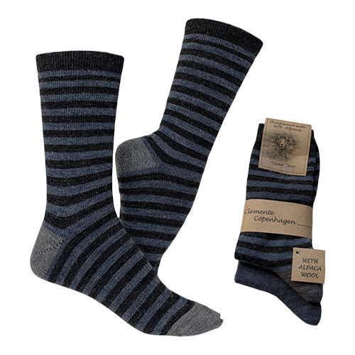 Strømper Koksgrå/blåstribet & Blå | Str. 43/46 2-pak fra Clemente på Mecindo.dk