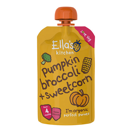 Ellas Kitchen Babymos græskar, broccoli & søde majs 4 mdr Økologisk | 120 gr fra Ellas Kitchen på Mecindo.dk