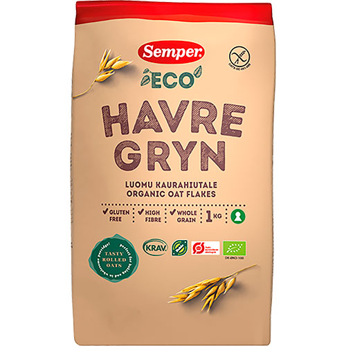 Semper Havregryn Glutenfri Økologisk Fin | 1 kg fra Semper på Mecindo.dk