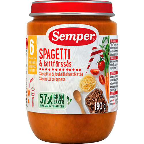 Semper Spaghetti Bolognese Fra 6 Mdr. | 190 gr fra Semper på Mecindo.dk