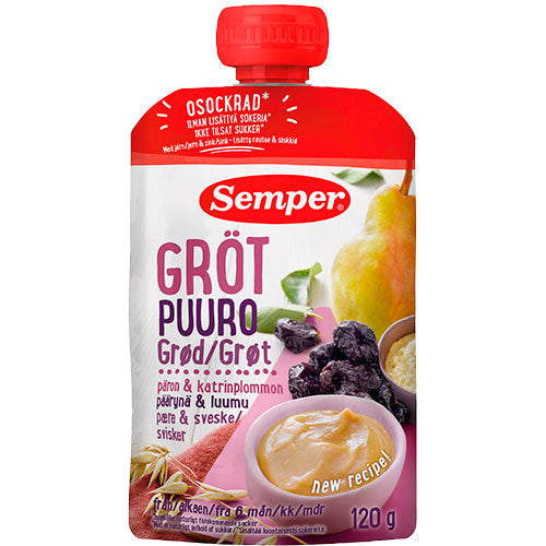 Semper Grød Med Pære Og Sveske Fra 6 Mdr. | 120 gr fra Semper på Mecindo.dk
