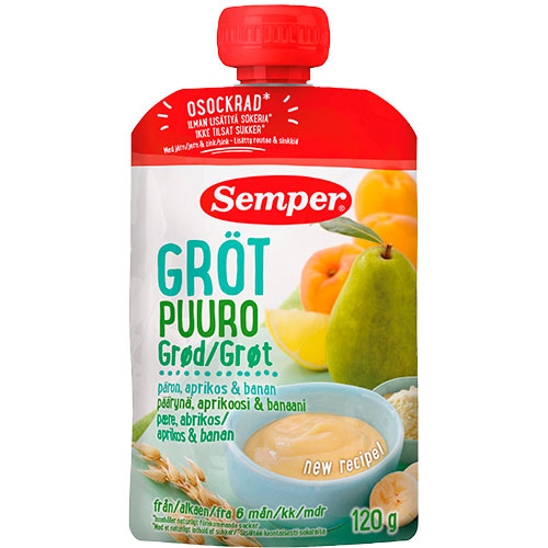 Semper Frugtgrød Med Pære, Abrikos & Banan Fra 6 Mdr. | 120 gr fra Semper på Mecindo.dk