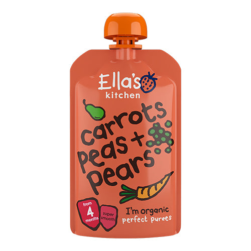 Ellas Kitchen Babymos Gulerod, Ærter & Pære 4 mdr Økologisk | 120 gr fra Ellas Kitchen på Mecindo.dk
